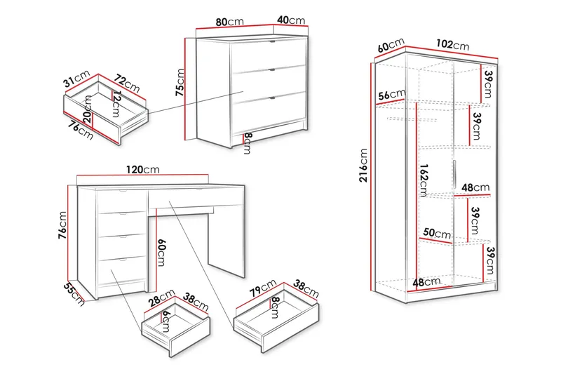 Gudelia Møbelsett Til Stue - Hvit - Møbler - Møbelsett - Møbelsett til stue