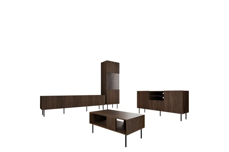 Hammarstrand TV Møbelsett Stue, Valnøtt / Svart / Ribbet Tre