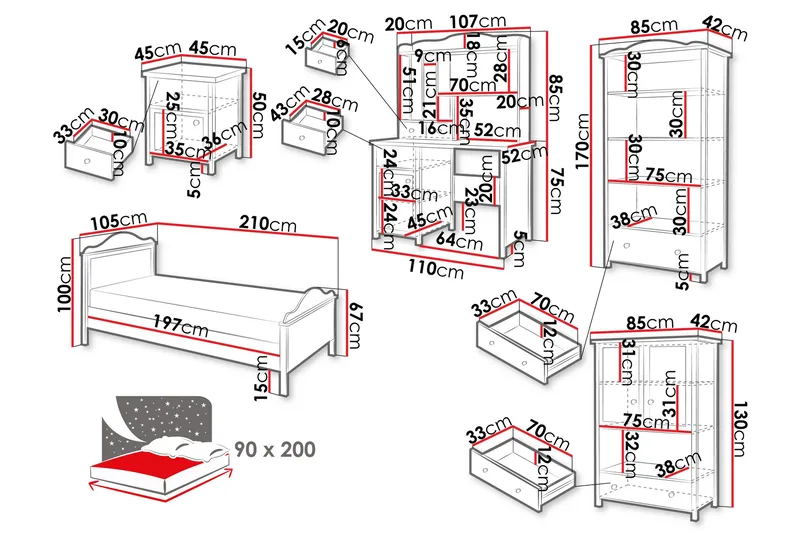 Hilts Soveromsmøbelsett - Hvit/Rosa - Møbler - Møbelsett - Møbelsett til soverom