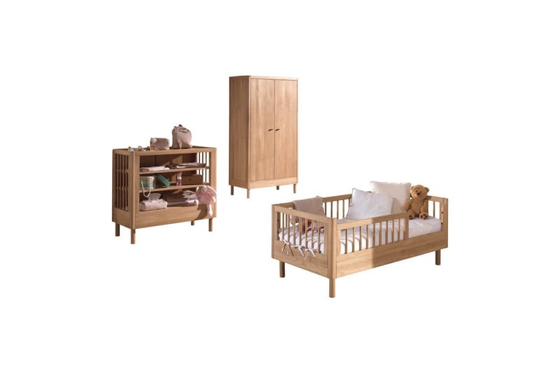 Juniorseng med stelleenhet og garderobe Forrest Eik, Eik