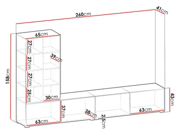 Klinkerville møbelsett ribbet TV-benk vitrineskap med LED-belysning vegghengt - gulvstående 260 cm - Valnøtt brun - Møbler - Møbelsett - Møbelsett til stue