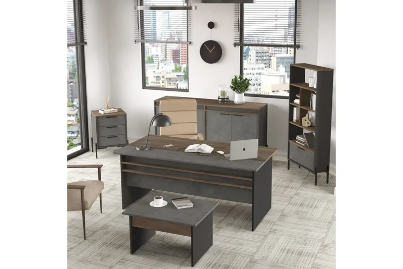 Kontormøbelsett Enor 9 Sølv / Antrasitt, Sølv/Antrasitt