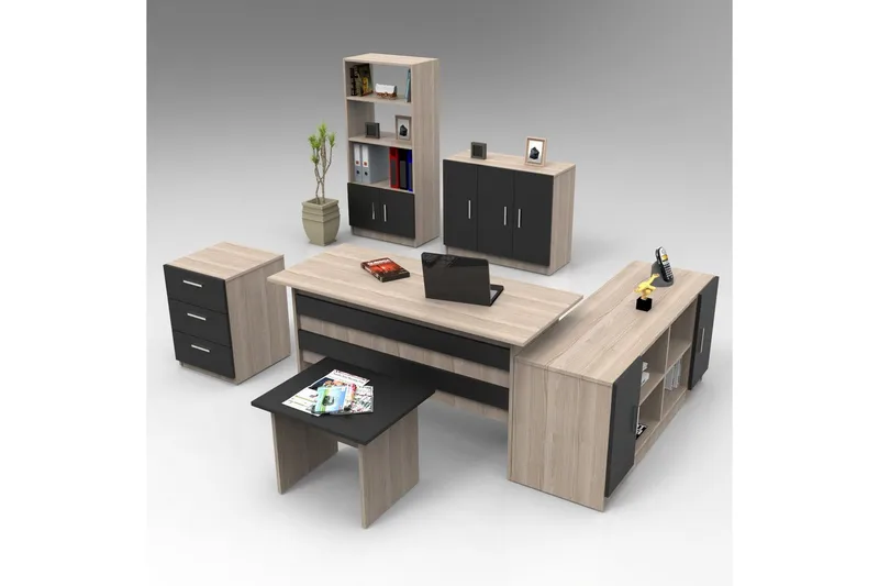 Kontormøbelsett Raveena 17 Eik / Svart - Eik / Svart - Møbler - Møbelsett - Møbelsett til kontor