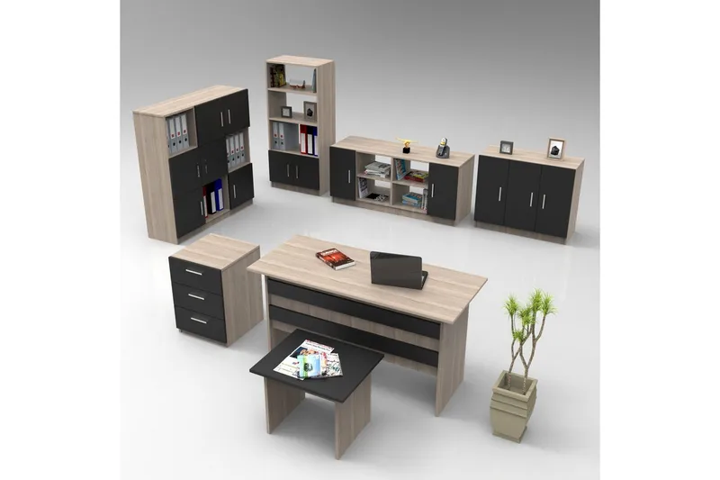 Kontormøbelsett Raveena 18 Eik / Svart - Eik / Svart - Møbler - Møbelsett - Møbelsett til kontor