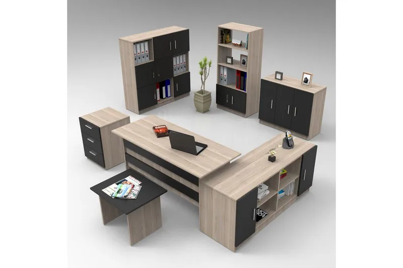 Kontormøbelsett Raveena 19 Eik / Lerk / Svart - Eik / Lerk / Svart - Møbler - Møbelsett - Møbelsett til kontor