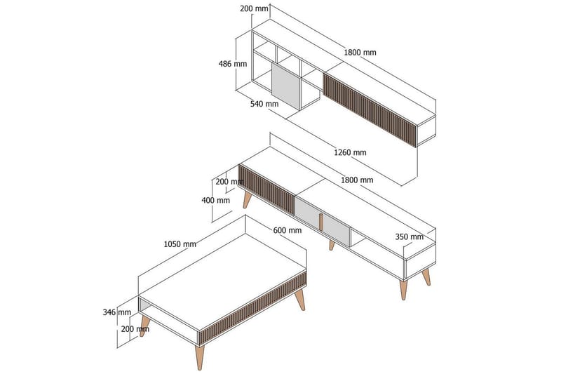 Lissione Møbelsett for Stue - Natur/Hvit - Møbler - Møbelsett - Møbelsett til stue