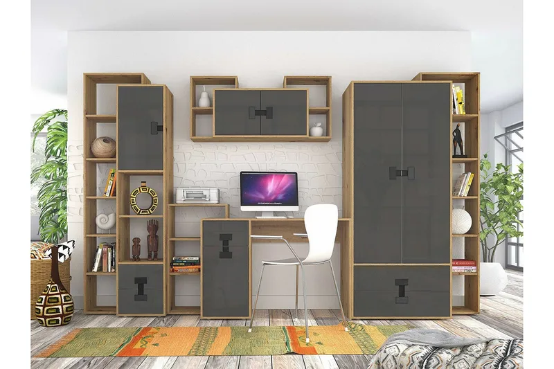 Castlebay Möbelset För Sovrum Grey High Gloss - Møbler - Møbelsett - Møbelsett til soverom
