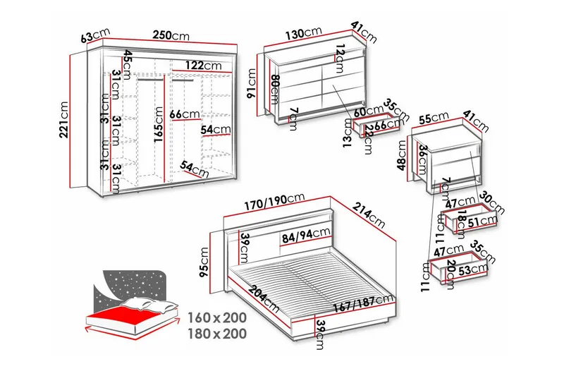 Rathmore Möbelset För Sovrum Black - Møbler - Møbelsett - Møbelsett til soverom