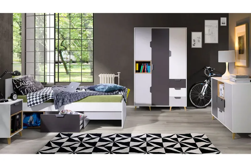 Sayuki Møbelsett Til Soverom, Hvit/Grå