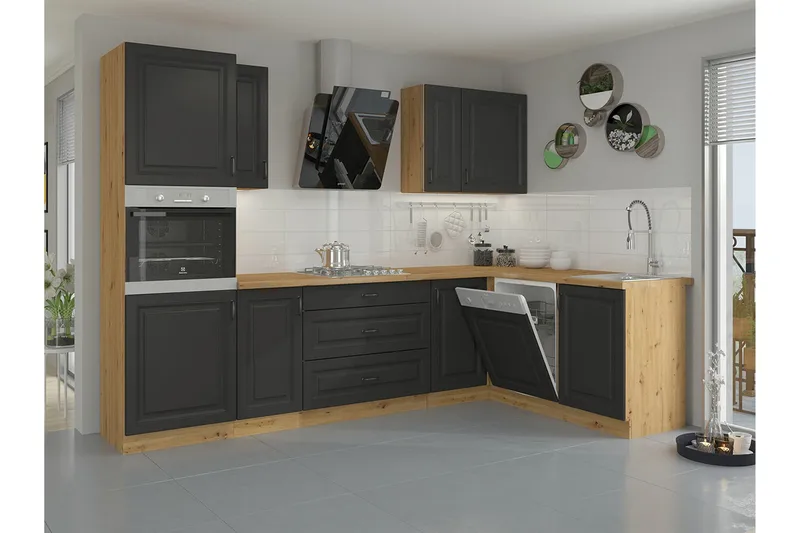 Templemore Möbelset För Kök & Matplats Black/Wood - Møbler - Møbelsett - Møbelsett til kjøkken & spiseplass