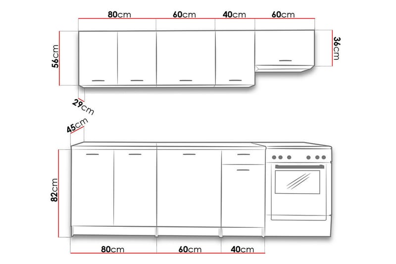 Mela Kjøkkensett 240x45x138 cm - Beige / Grå - Møbelsett til kjøkken & spiseplass