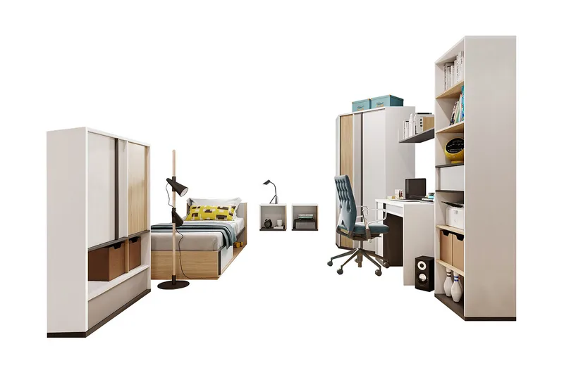 Metropolitan Møbelsett For Soverom, Brun/Hvit/Lysegrå/Sort