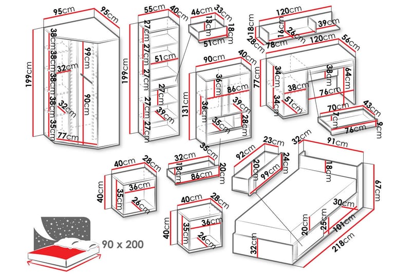 Metropolitan Møbelsett For Soverom - Brun/Hvit/Lysegrå/Sort - Møbler - Møbelsett - Møbelsett til soverom