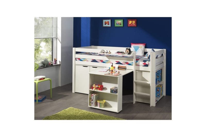 Middelseng med skrivebord, bokhylle, skap med 2 dører og hylle Pino - Møbler - Barnemøbler - Barnemøbelsett