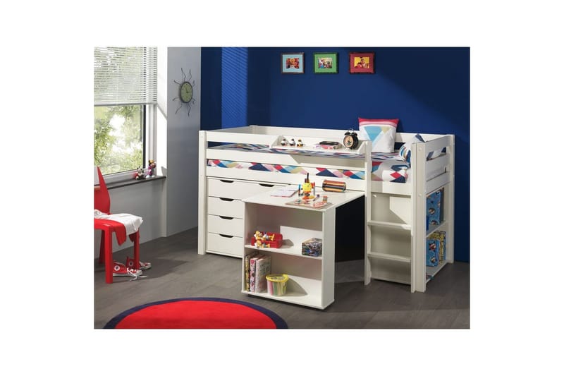 Middelseng med skrivebord, bokhylle og skap med 4 dører med hylle Pino - Møbler - Møbelsett - Møbelsett til soverom