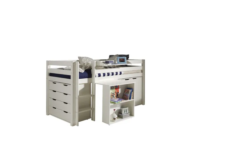 Middelseng med skrivebord, skap med 4 dører, hylle og skap med 2 dører Pino, undefined