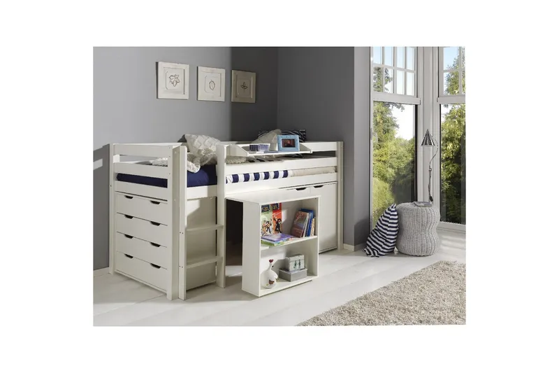 Middelseng med skrivebord, skap med 4 dører, hylle og skap med 2 dører Pino - Møbler - Møbelsett - Møbelsett til soverom