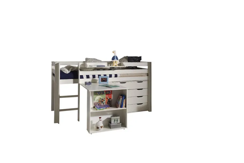 Middelseng med skrivebord og skap med 4 dører med hylle Pino, undefined