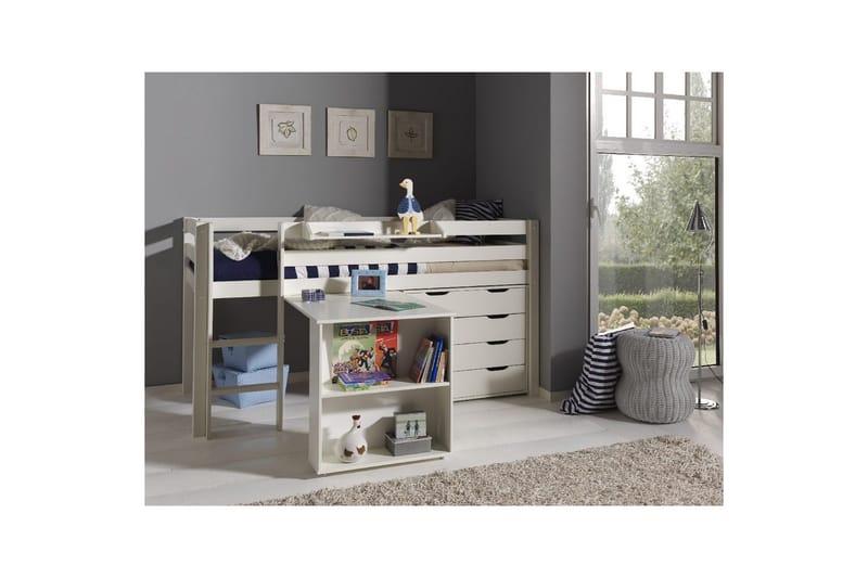 Middelseng med skrivebord og skap med 4 dører med hylle Pino - Møbler - Møbelsett - Møbelsett til soverom