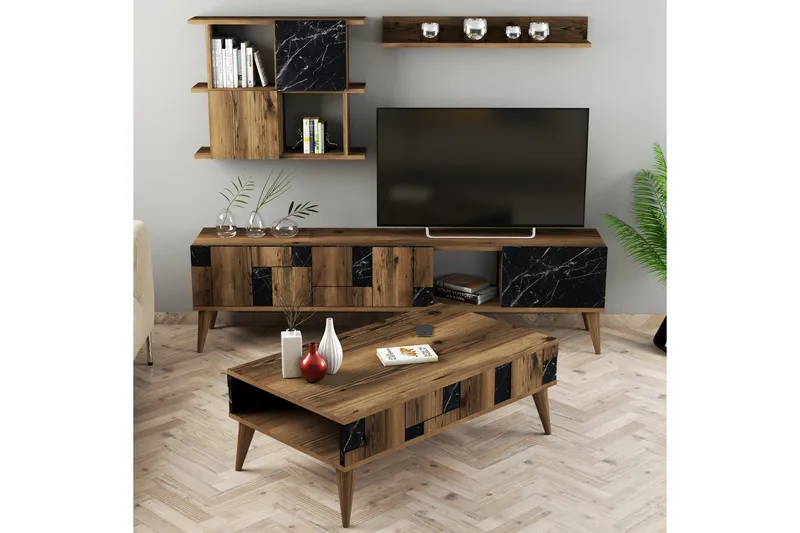 Alsacia VardagsrumsMøbelsett 180 cm, Mørkebrun/Svart