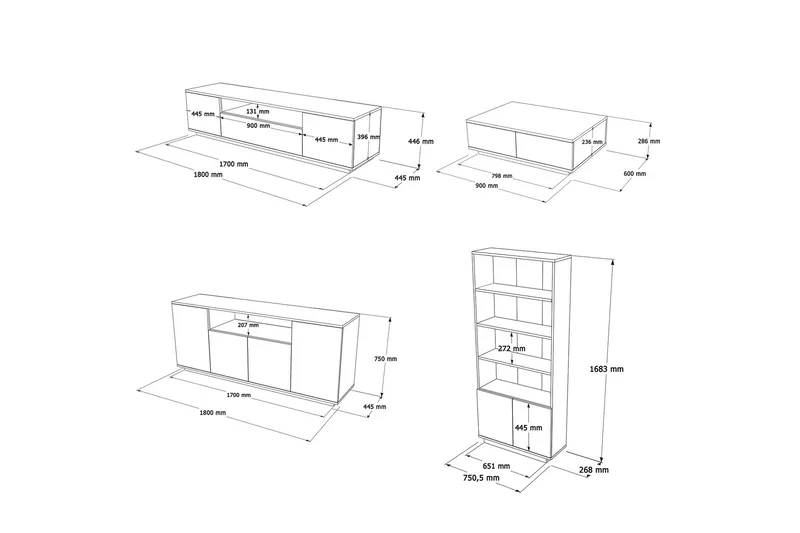 Anari Møbelsett til stuen - Hvit - Møbler - Møbelsett - Møbelsett til stue