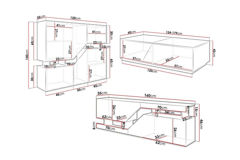Carbost Möbelset För Vardagsrum Anthracite - Møbler - Møbelsett - Møbelsett til stue