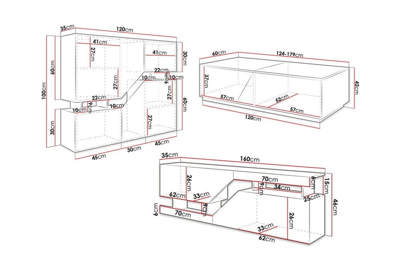 Carbost Möbelset För Vardagsrum White - Møbler - Møbelsett - Møbelsett til stue