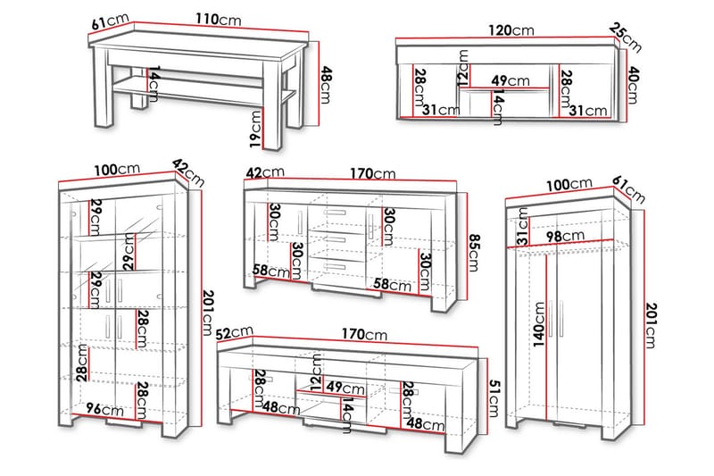 Cezar Mediamøbler - Beige / Brun - Møbler - Møbelsett - Møbelsett til stue