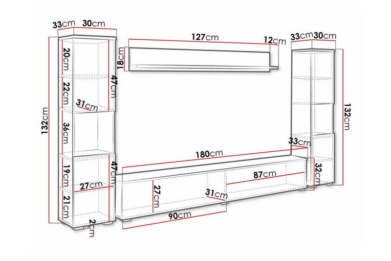 Galbally Möbelset För Vardagsrum White - Møbler - Møbelsett - Møbelsett til stue
