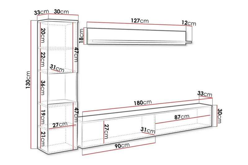 Galbally Möbelset För Vardagsrum White - Møbler - Møbelsett - Møbelsett til stue