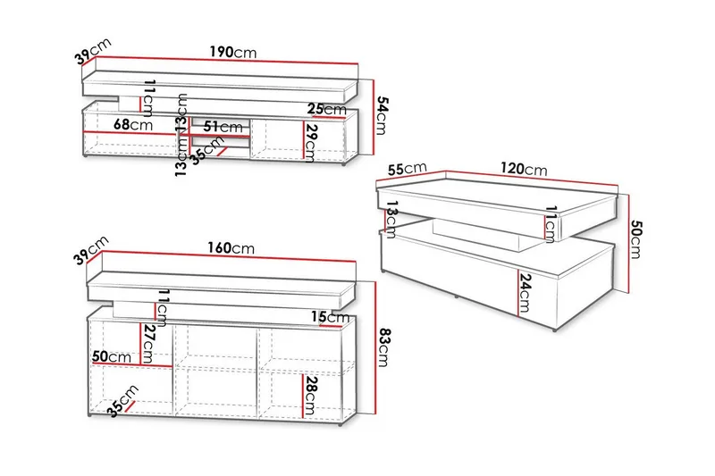 Glenndale Møbelsett For Stue - Hvid - Møbler - Møbelsett - Møbelsett til stue