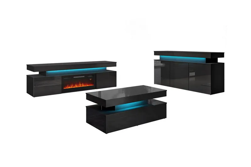 Glenndale Møbelsett Stue med Belysning, Svart