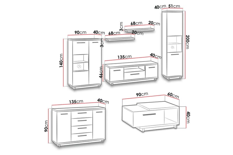 Ines Stuesett - Eik/Svart - Møbler - Møbelsett - Møbelsett til stue