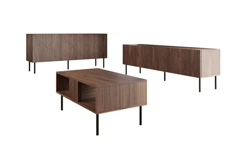 Juniskär Møbelsett Stue med TV-benk - Skjenk & Sofabord, Brun / Tre / Valnøtt