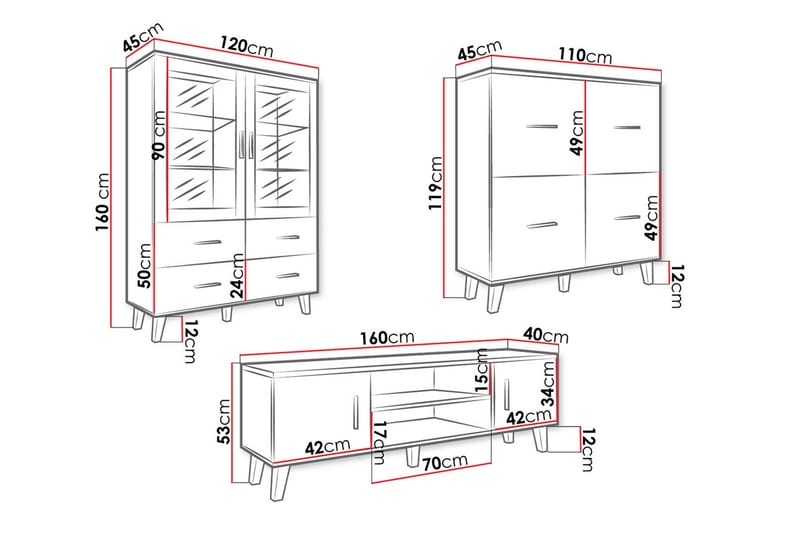 Kardos Stuesett - Natur/Svart - Møbler - Møbelsett - Møbelsett til stue