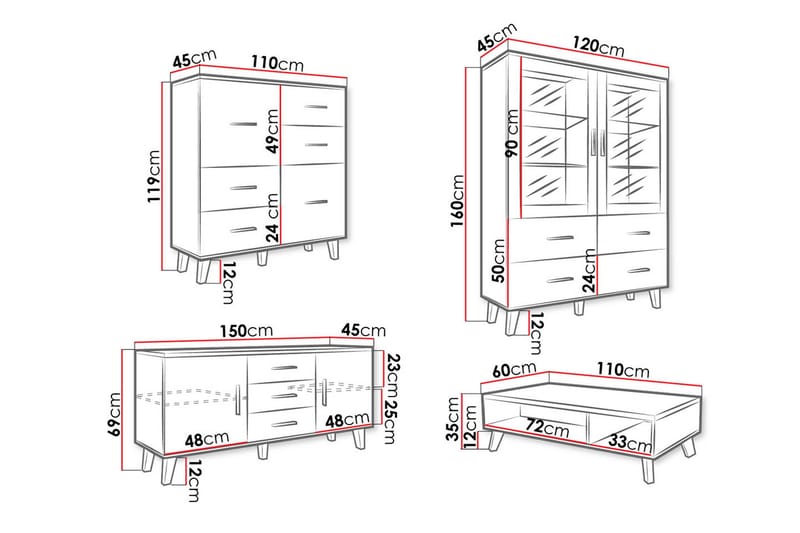 Kardos Stuesett - Natur/Svart - Møbler - Møbelsett - Møbelsett til stue
