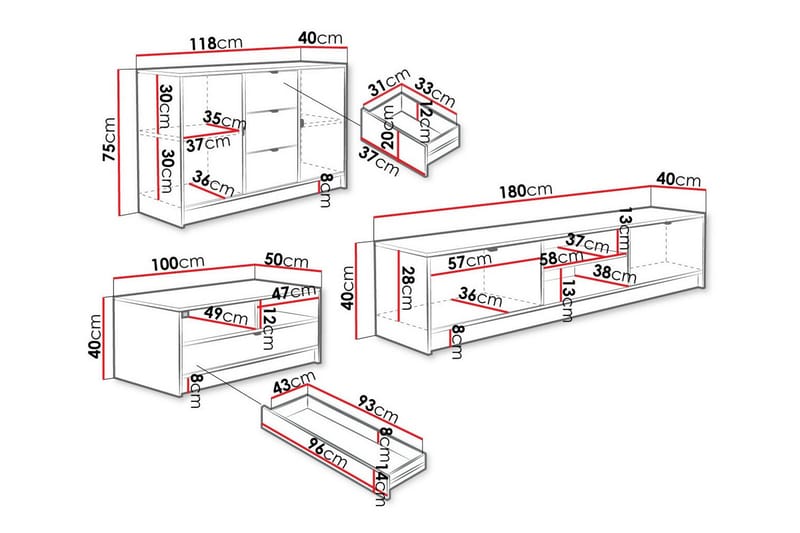 Kintore Møbelsett for stue - Svart - Møbler - Møbelsett - Møbelsett til stue