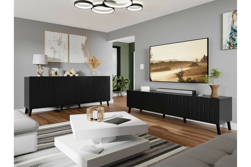 Kintore Möbelset För Vardagsrum Black - Møbler - Møbelsett - Møbelsett til stue