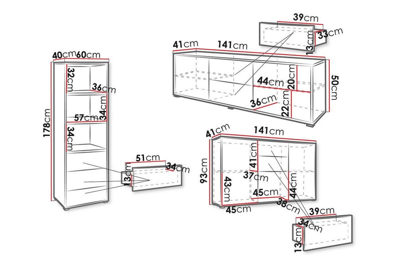 Kintore Möbelset För Vardagsrum White - Møbler - Møbelsett - Møbelsett til stue