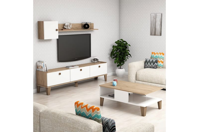 Living Room Furniture Set Eik|Hvit - Møbler - Møbelsett - Møbelsett til stue