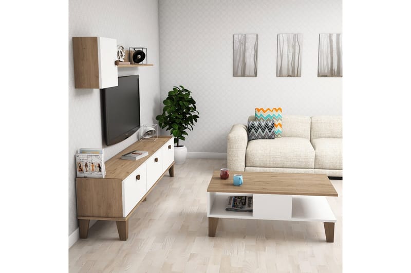Living Room Furniture Set Eik|Hvit - Møbler - Møbelsett - Møbelsett til stue