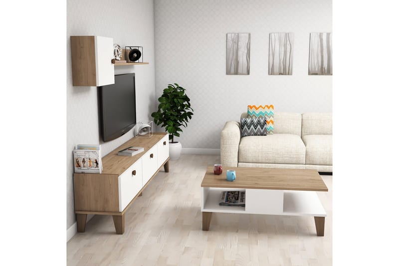 Living Room Furniture Set Eik|Hvit - Møbelsett til stue