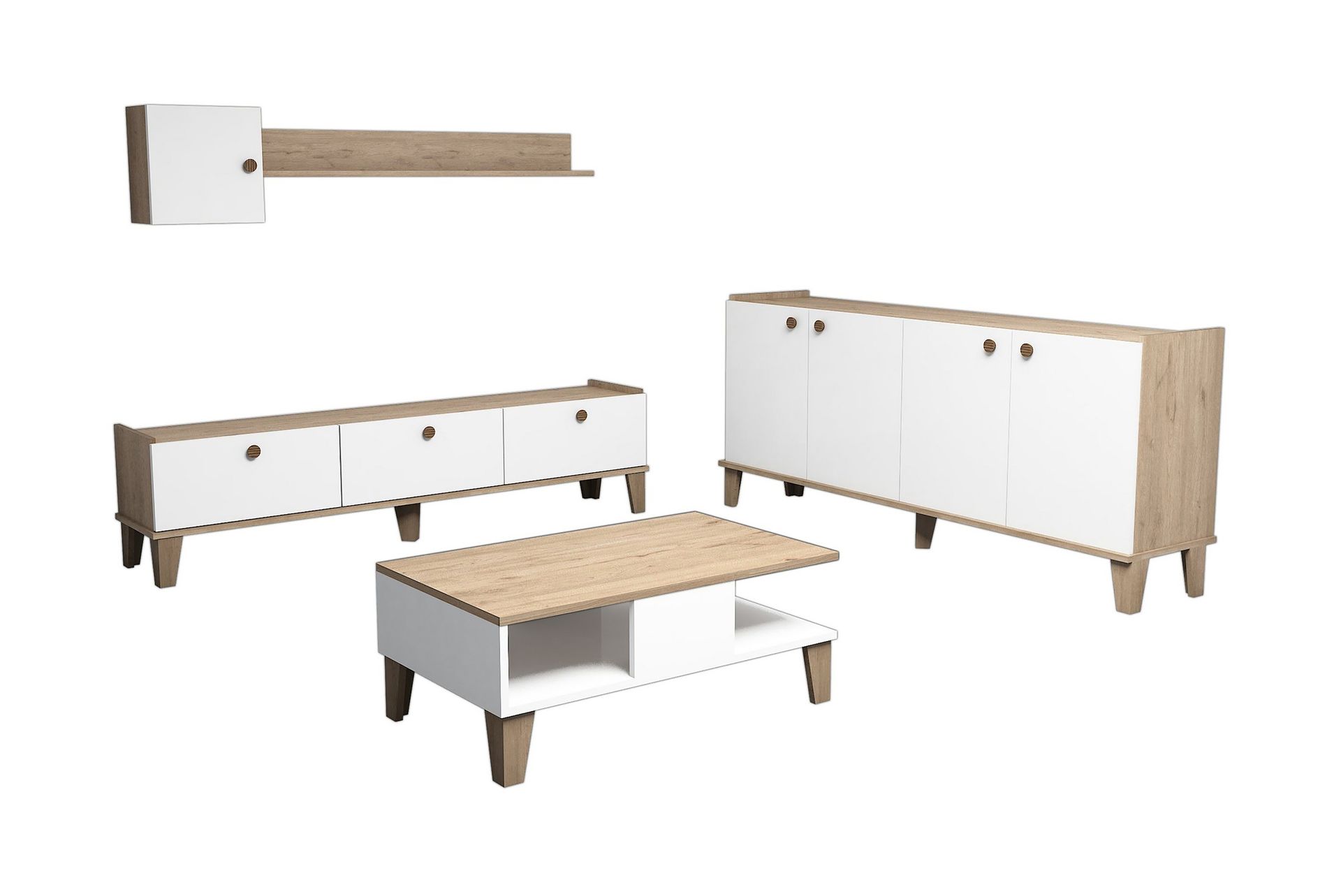 Living Room Furniture Set Eik|Hvit - Møbler - Møbelsett - Møbelsett til stue