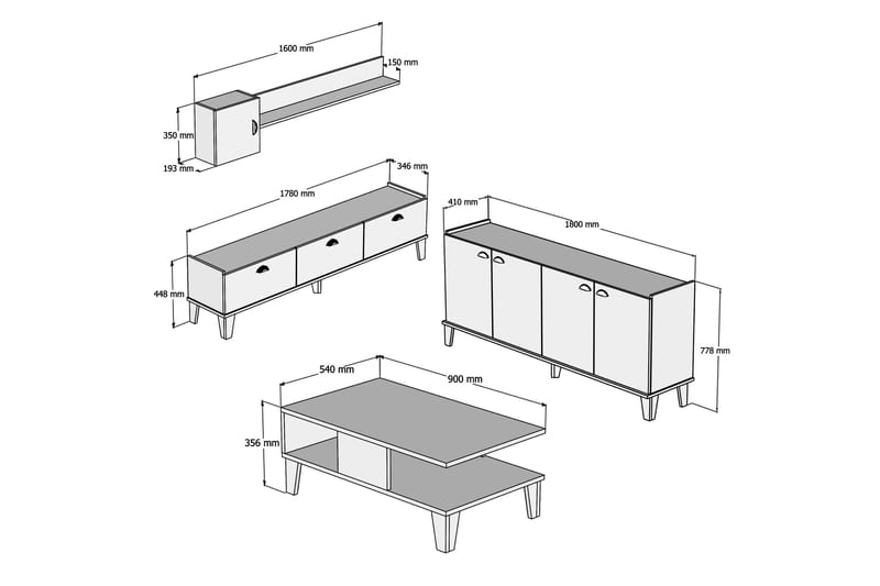 Living Room Furniture Set Eik|Marmor - Møbler - Møbelsett - Møbelsett til stue