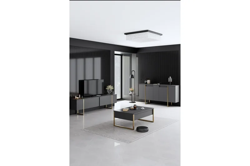 Luxe Møbelsett til stuen - Antrasitt - Møbler - Møbelsett - Møbelsett til stue