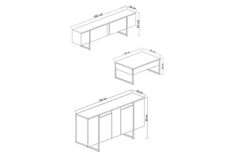 Luxe Møbelsett til stuen - Antrasitt - Møbler - Møbelsett - Møbelsett til stue