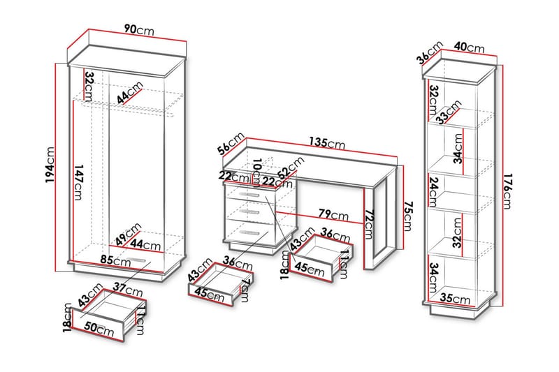 Møbelsett til stuen - Svart|Eik - Møbler - Møbelsett - Møbelsett til stue