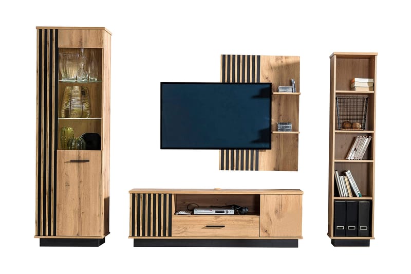 Møbelsett til stuen - Svart|Eik - Møbler - Møbelsett - Møbelsett til stue