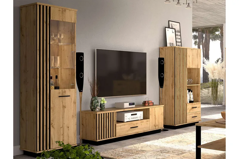 Møbelsett til stuen - Svart|Eik - Møbler - Møbelsett - Møbelsett til stue