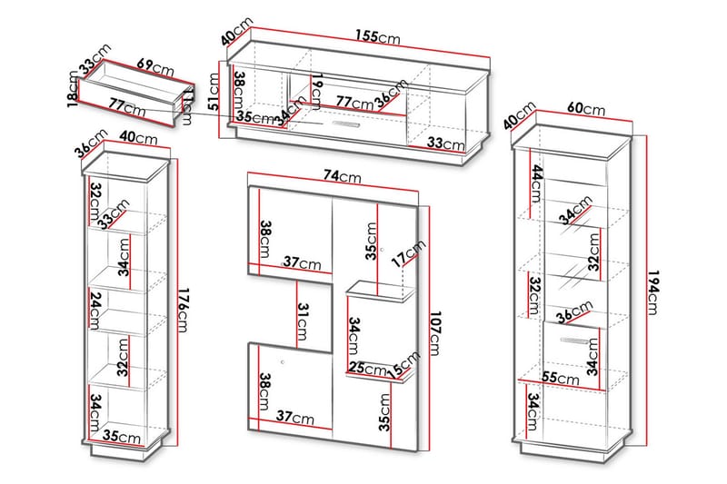 Møbelsett til stuen - Svart|Eik - Møbler - Møbelsett - Møbelsett til stue